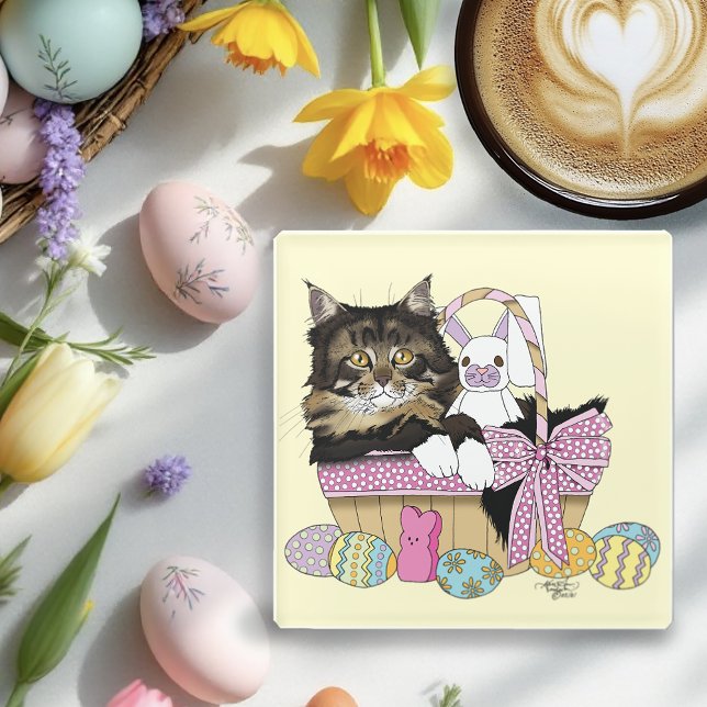 Easter Basket Tabby Kitten Glass Coaster (Creator Uploaded)