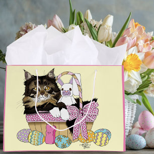 Easter Basket Tabby Kitten Large Gift Bag
