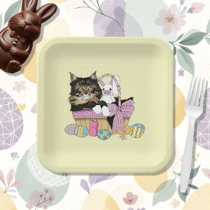 Easter Basket Tabby Kitten Paper Plate
