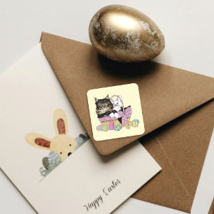 Easter Basket Tabby Kitten Square Sticker