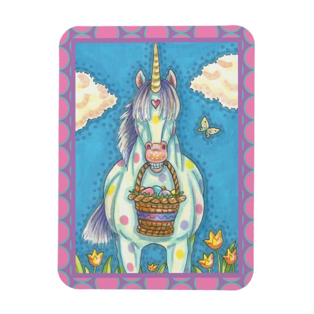 EASTER BASKET UNICORN, CUTE FANTASY HORSE MAGNET (Vertical)