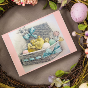 Easter Basket with chicks, eggs, and flowers Holiday Card