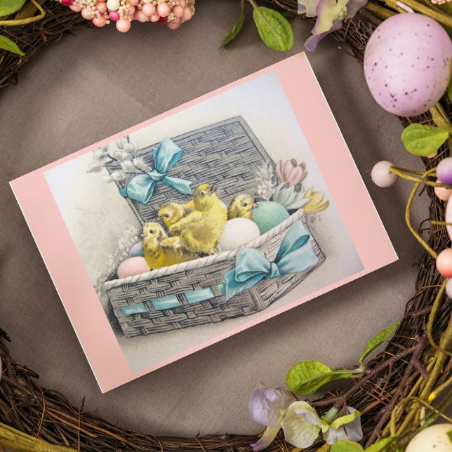 Easter Basket with chicks, eggs, and flowers Holiday Card (Creator Uploaded)