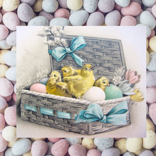 Easter Basket with chicks, eggs, and flowers Holiday Card