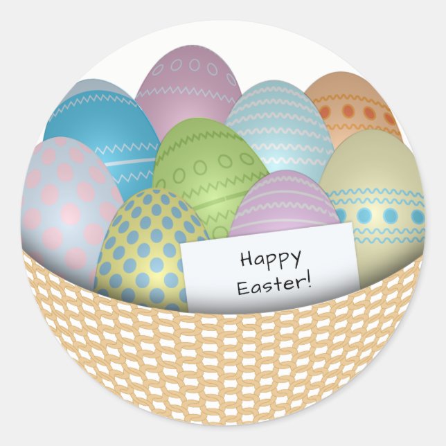Easter Basket with Coloured Eggs Round Sticker (Front)