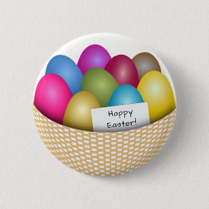 Easter Basket with Colourful Eggs Button
