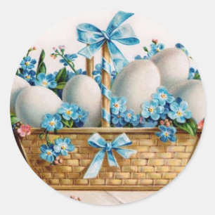 Easter Basket with Forget-Me-Nots Classic Round Sticker