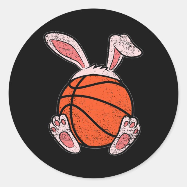 Easter Basketball Lover Bunny Ears Ball Cute Rabbi Classic Round Sticker (Front)