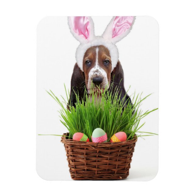Easter Basset Hound dog Magnet (Vertical)