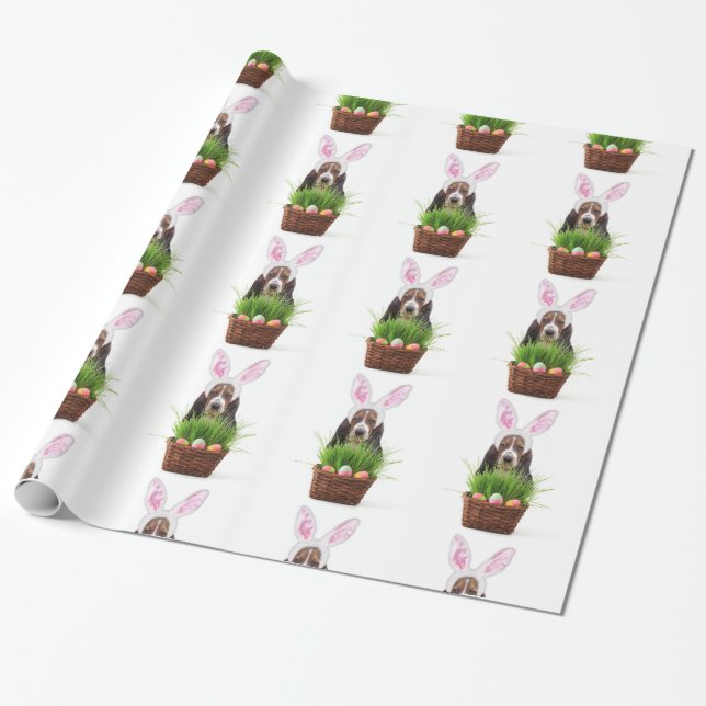 Easter Basset Hound dog wrapping paper (Unrolled)