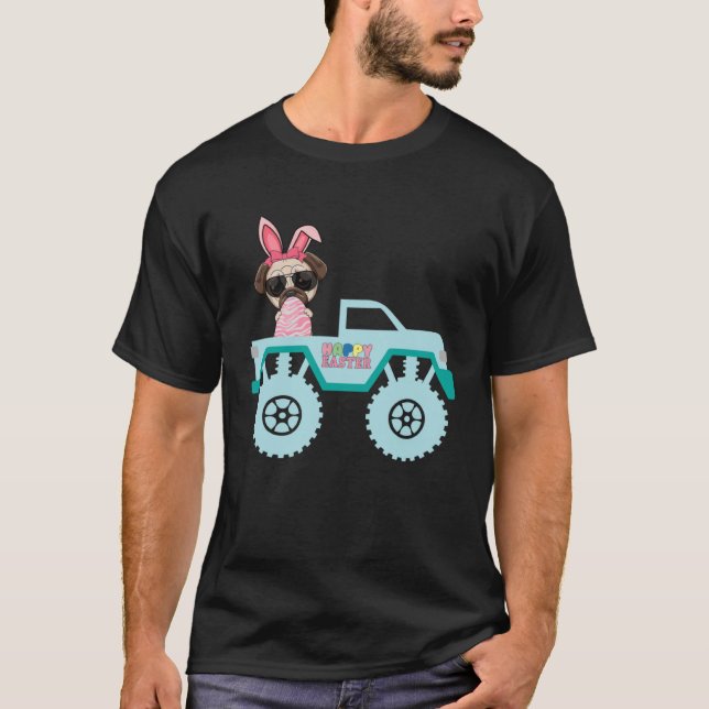 Easter Bearded Dragon Bunny Riding Monster Truck T T-Shirt (Front)