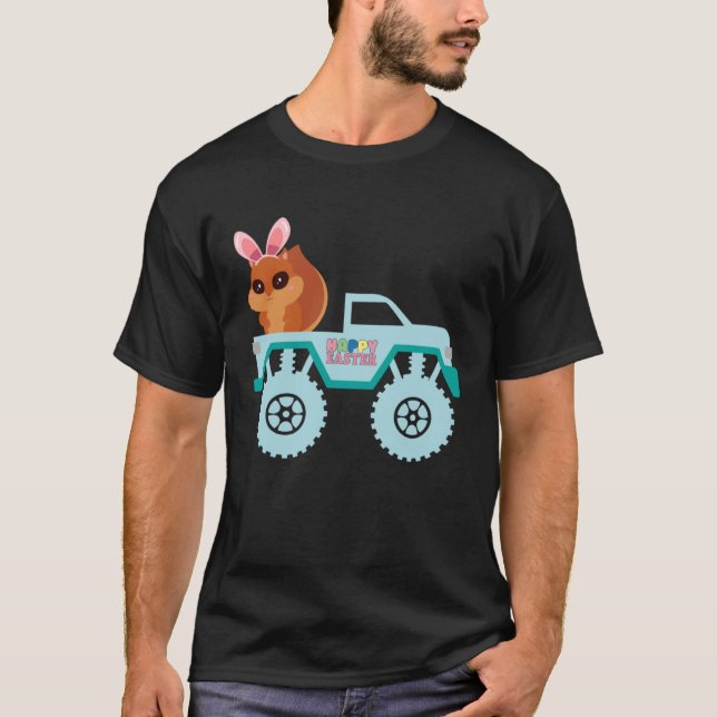 Easter Bearded Dragon Bunny Riding Monster Truck T T-Shirt (Front)