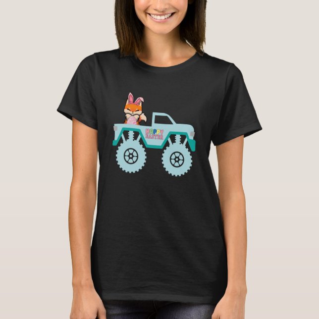 Easter Bearded Dragon Bunny Riding Monster Truck T T-Shirt (Front)