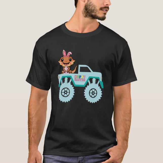Easter Bearded Dragon Bunny Riding Monster Truck T T-Shirt (Front)