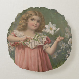Easter Beauties, Vintage Illustration, 1898 Round Cushion