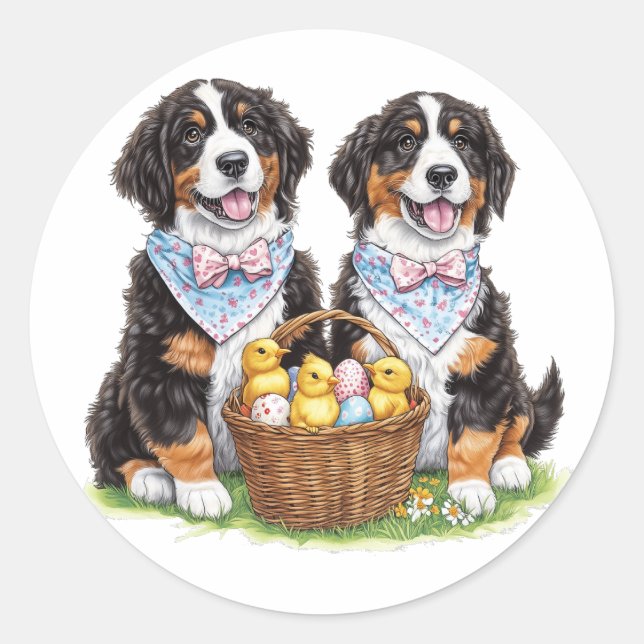 Easter Bernese Mountain Dogs Classic Round Sticker (Front)