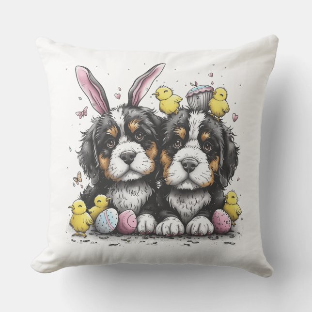 Easter Bernese Mountain Dogs Cushion (Front)