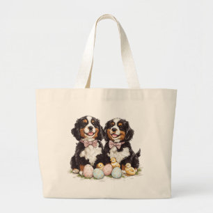 Easter Bernese Mountain Dogs Easter Eggs Large Tote Bag
