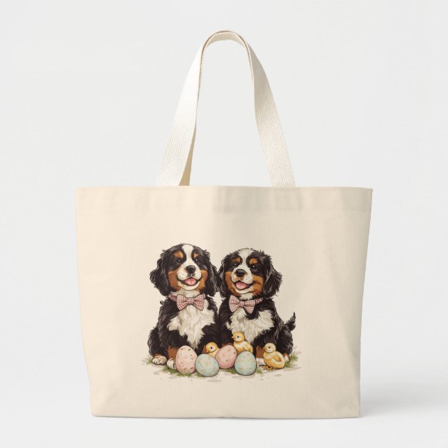 Easter Bernese Mountain Dogs Easter Eggs Large Tote Bag (Front)