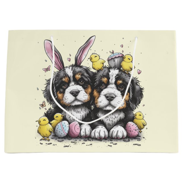 Easter Bernese Mountain Dogs Large Gift Bag (Front)