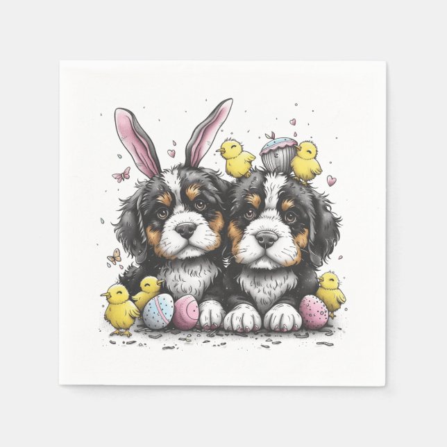 Easter Bernese Mountain Dogs Napkin (Front)