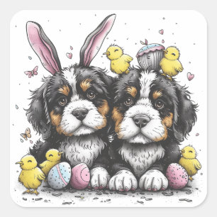 Easter Bernese Mountain Dogs Square Sticker
