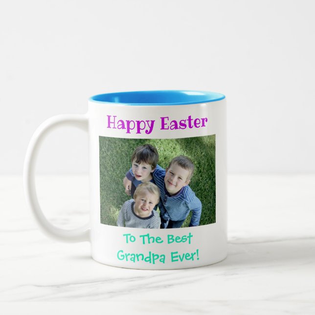 Easter Best Grandpa Ever Grandkids Photo Two-Tone Coffee Mug (Left)