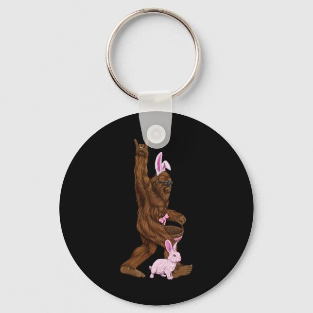 Easter Bigfoot Bunny In A Bysket Is Fun For Sunday Key Ring (Front)