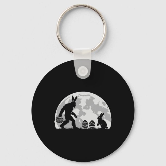 Easter Bigfoot Bunny Rabbit Egg Hunting  Key Ring (Front)