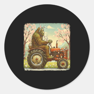 Easter bigfoot bunny tractor funny spring classic round sticker