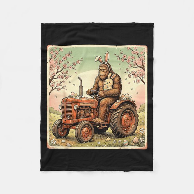 Easter bigfoot bunny tractor funny spring fleece blanket (Front)