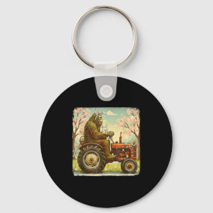 Easter bigfoot bunny tractor funny spring key ring