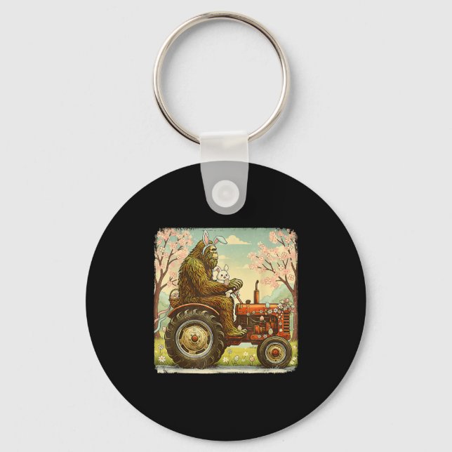 Easter bigfoot bunny tractor funny spring key ring (Front)