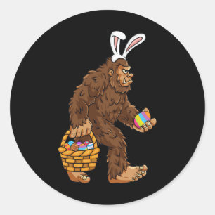 Easter Bigfoot With Egg Basket Fun Boys Kids Sasqu Classic Round Sticker