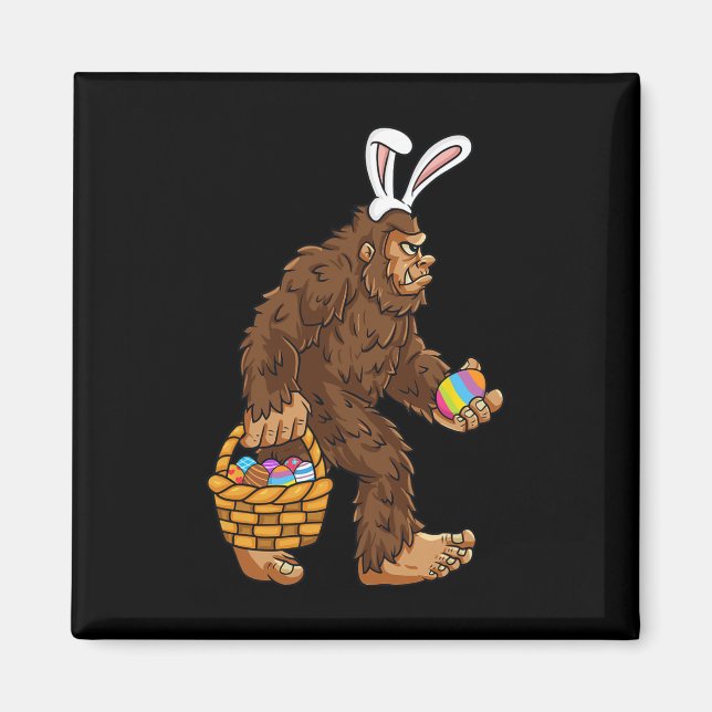 Easter Bigfoot With Egg Basket Fun Boys Kids Sasqu Magnet (Front)
