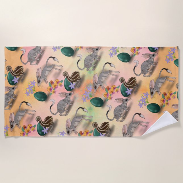 Easter Bilby & Australian Flowers   Beach Towel (Front)