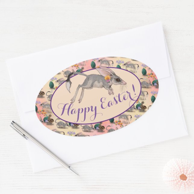 Easter Bilby & Australian Flowers Happy Easter Oval Sticker (Envelope)