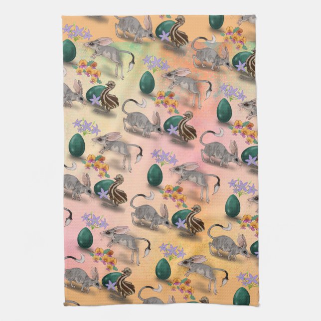 Easter Bilby & Australian Flowers  Tea Towel (Vertical)