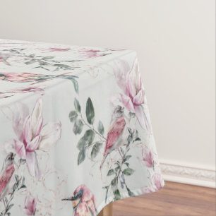 Easter Birds and Blooms on Grey Tablecloth
