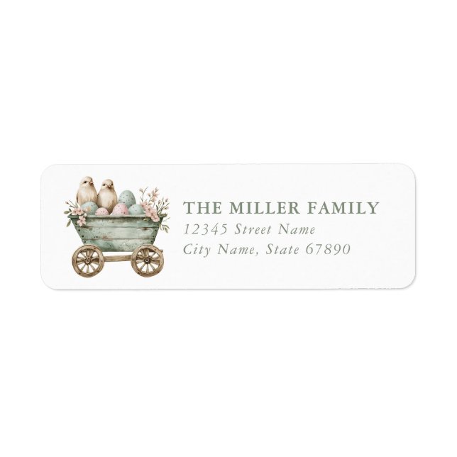 Easter Birds and Cart Return Address Labels (Front)