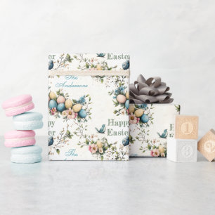 Easter Birds & Pastel Eggs Watercolor Floral Wrapping Paper