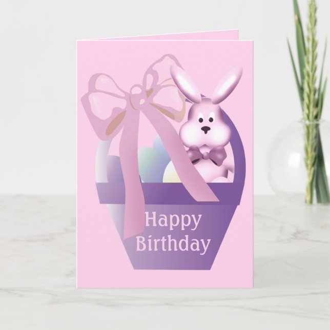 Easter Birthday Basket Girl Bunny Greeting Card (Front)