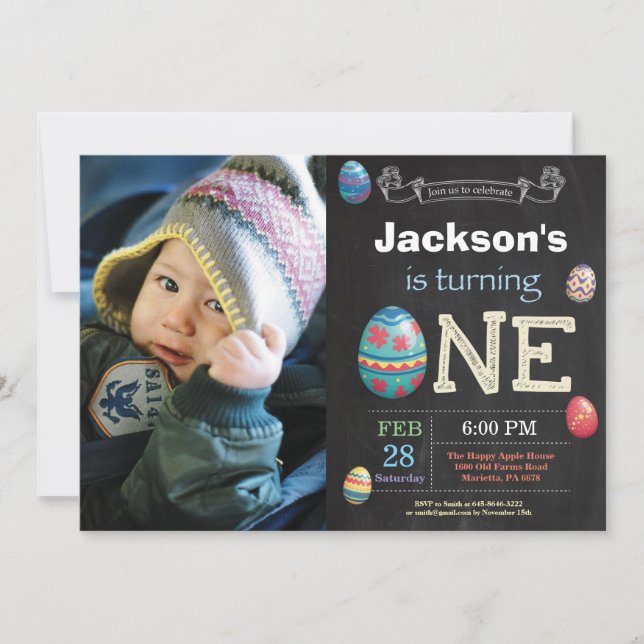 Easter birthday Boy Easter Egg first 1st bday Invitation (Front)