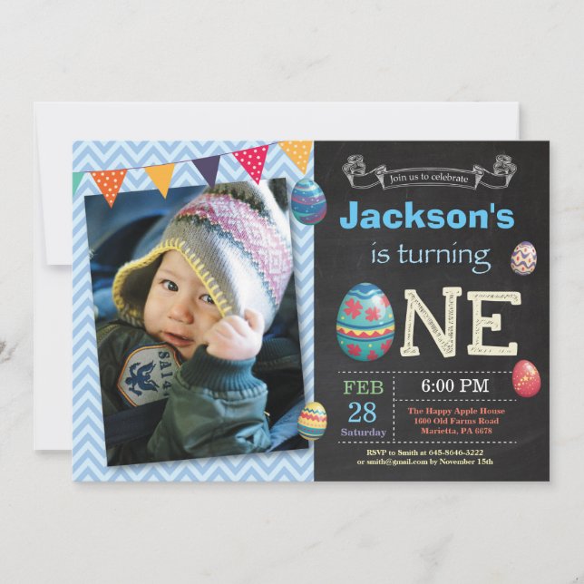 Easter birthday Boy Easter Egg first 1st bday Invitation (Front)