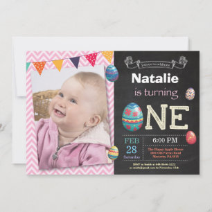 Easter birthday Girl Easter Egg first 1st bday Invitation