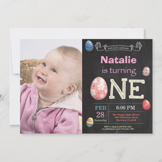 Easter birthday Girl Easter Egg first 1st bday Invitation (Front)