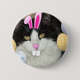 Easter Black and White Kitty Cat 6 Cm Round Badge