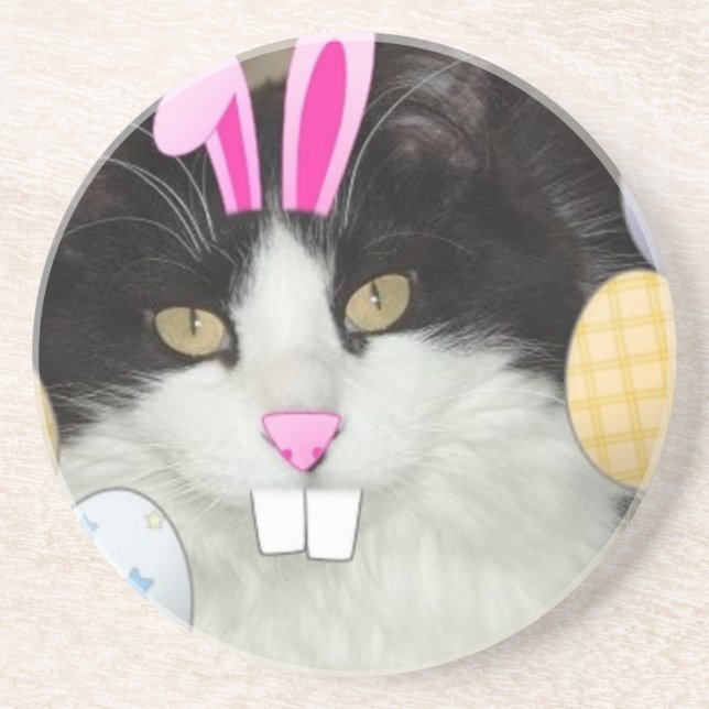 Easter Black and White Kitty Cat Coaster (Front)