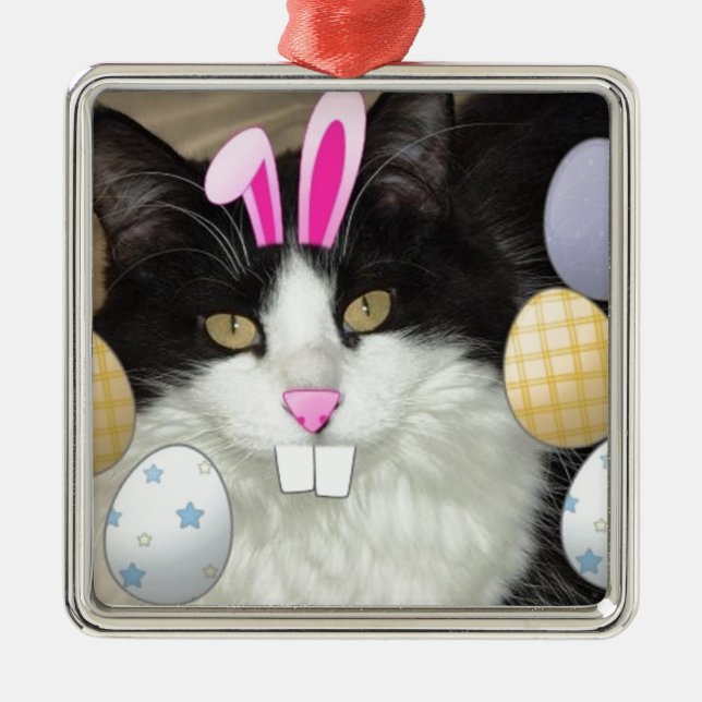 Easter Black and White Kitty Cat Metal Tree Decoration (Front)