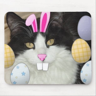 Easter Black and White Kitty Cat Mouse Mat